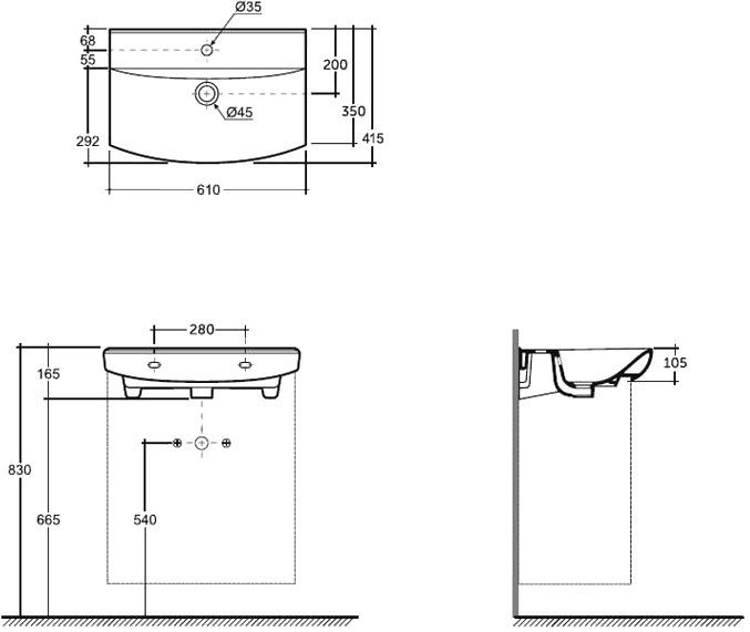 Тумба с раковиной Belux Клермонт Н 60-02 напольная, 2 ящика, белая