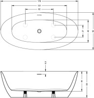 Акриловая ванна Riho Beta B093001005 170x80 см, отдельностоящая, белая, овальная, на ножках, со сливом-переливом