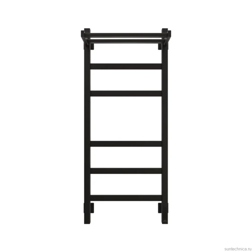 Полотенцесушитель электрический Grota Tela 430х1000 RAL9005 EL 100x45 см, подключение справа, слева, скрытое подключение справа, матовый черный, лесенка, из стали, с полкой