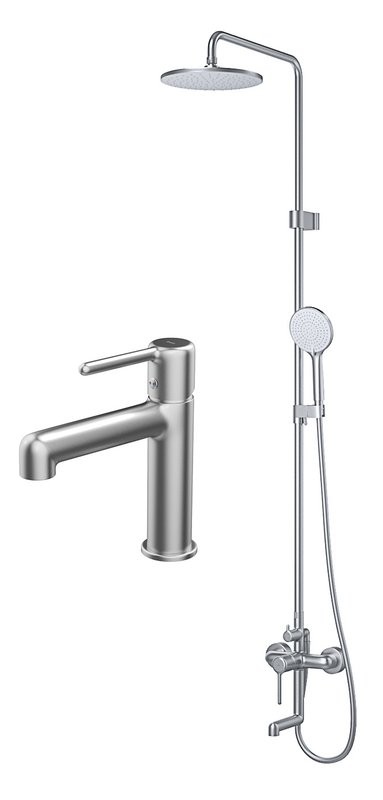 Комплект для ванной IDDIS Aiger Душевая стойка IDDIS Aiger AIGBC3Fi06 + Смеситель для раковины AIGBC00i01, хром матовый