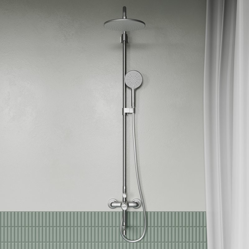 Комплект для ванной IDDIS Aiger Душевая стойка IDDIS Aiger AIGBC3Fi06 + Смеситель для раковины AIGBC00i01, хром матовый