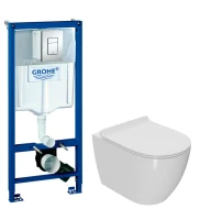 Комплект Унитаз подвесной Bauedge Bau Ceramics безободковый, с микролифтом, белый + Инсталляция Grohe Rapid SL 38772001 3 в 1 с кнопкой смыва