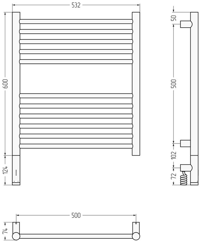 Полотенцесушитель электрический Сунержа Богема 3.1 15-6004-6050 70x55 см, подключение слева, темный титан муар, лесенка