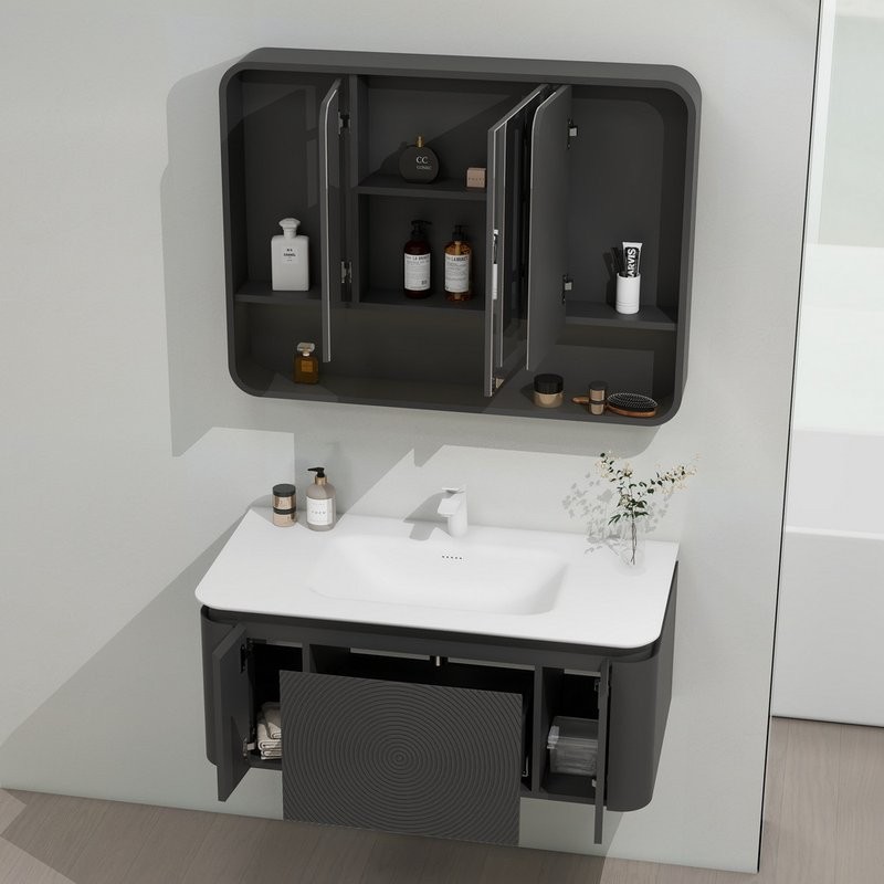 Тумба с раковиной Black&White Universe 100 подвесная, P02 sparkle grey