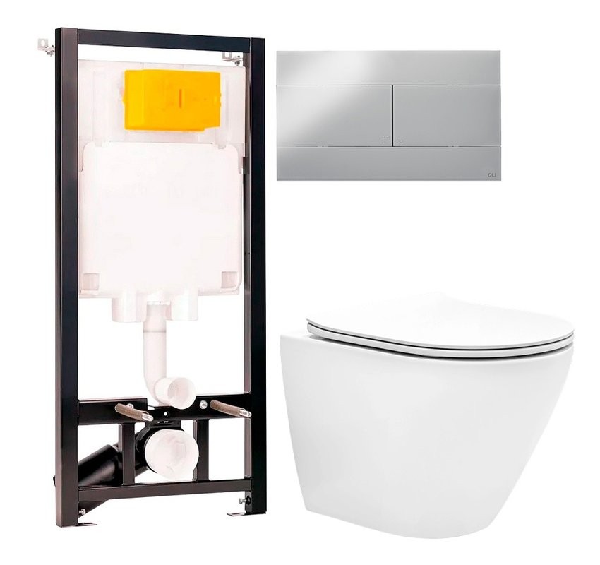 Комплект Унитаз подвесной EvaGold K505 безободковый, с микролифтом + Инсталляция OLI 80 ECO Sanitarblock mechanic 3 в 1 с кнопкой смыва