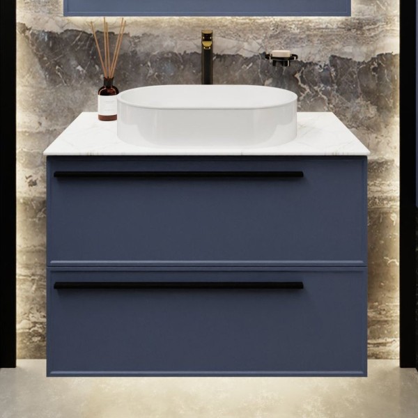 Тумба под раковину со столешницей La Fenice Elba Twin Blu Grigio 90 подвесная, синяя матовая, столешница белый мрамор