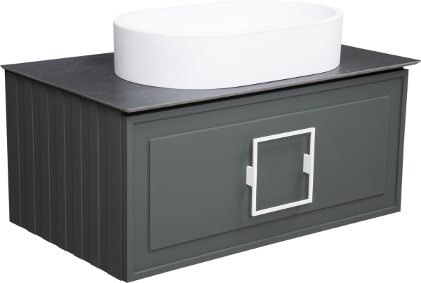 Тумба под раковину со столешницей La Fenice Cubo 80 подвесная, серая, столешница черная