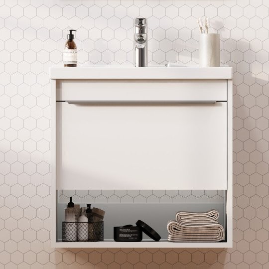 Тумба с раковиной AQUATON Хоуп 60 подвесная, 1 ящик, матовая белая