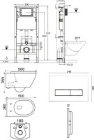 Комплект Agger ATI05100+APB244 Унитаз подвесной безободковый, с микролифтом + Система инсталляции + Кнопка смыва матовая черная