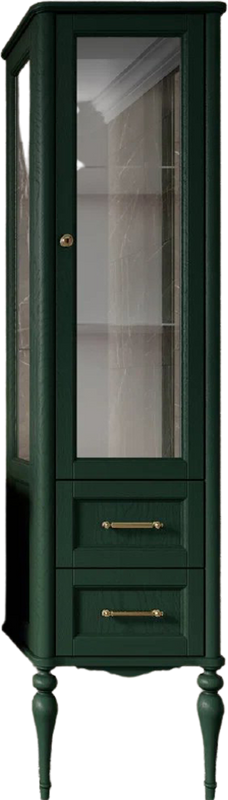 Шкаф пенал для ванной ValenHouse Эстетика R, витрина, зеленый, ручки золото