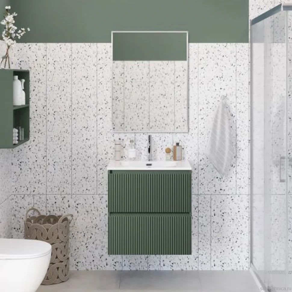 Тумба с раковиной BelBagno Uno-mini 60 подвесная, 2 ящика, матовая еловая