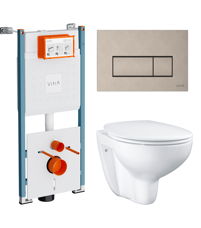 Комплект Унитаз подвесной Grohe Bau Ceramic 39351000 безободковый, альпин-белый + Инсталляция VitrA V-Fix Core 732-5800-01PV + Кнопка Root Square 740-2395 никель