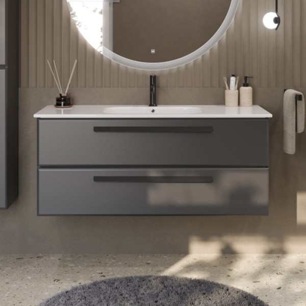 Тумба с раковиной Cezares Eco Cer 120 ручки матовые черные, grafito