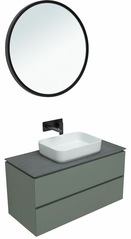 Мебель для ванной комнаты Allen Brau Infinity 100 подвесная, олива матовый, столешница графит структ