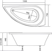 Комплект Акриловая ванна 1MarKa Piccolo L Стандарт 2+ 150x75 см, угловая, левая, встраиваемая, белая, асимметричная, со сливом-переливом