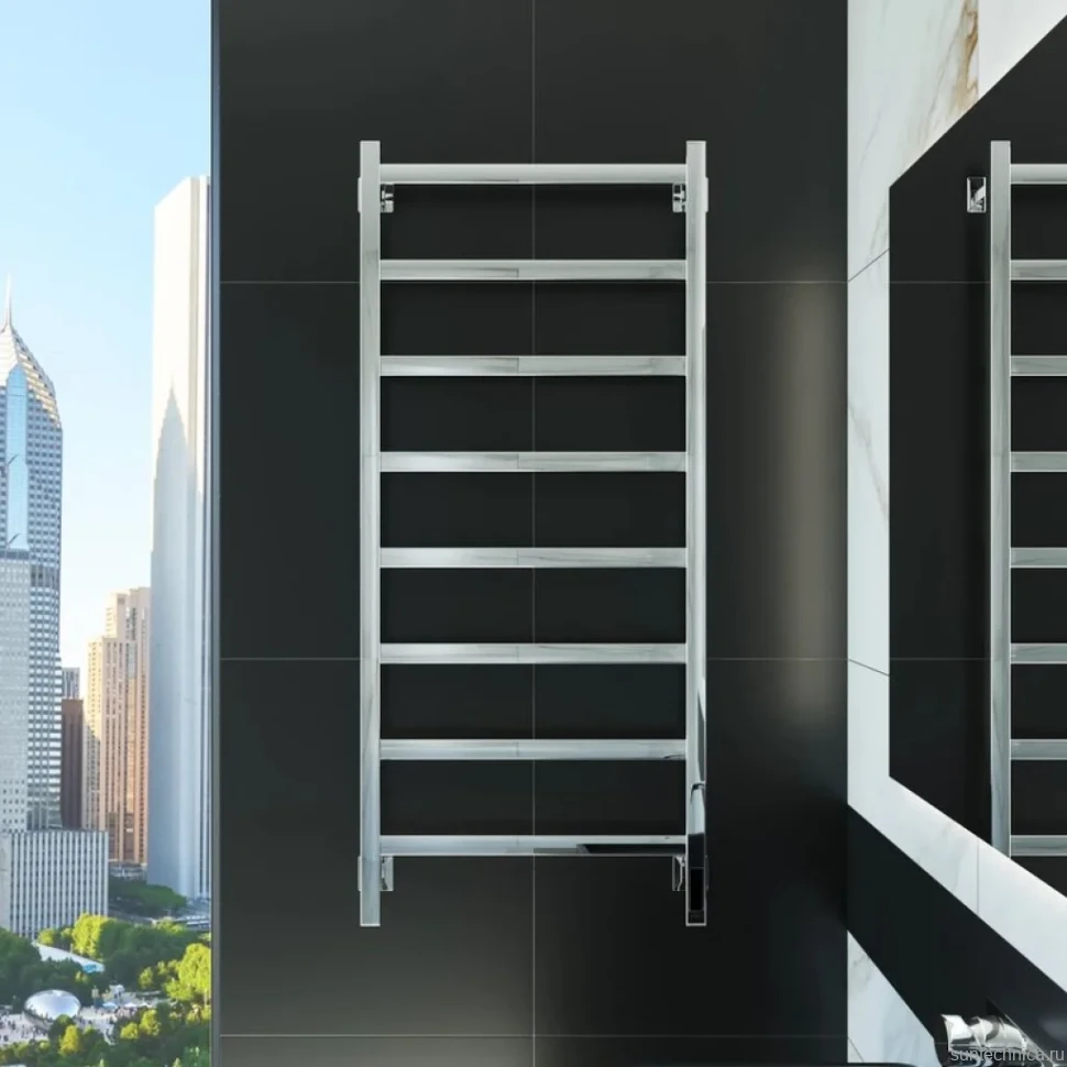Полотенцесушитель электрический Grota Soffi K 530х1200 NP EL 120x55 см, подключение справа, слева, скрытое подключение справа, глянцевый хром, лесенка