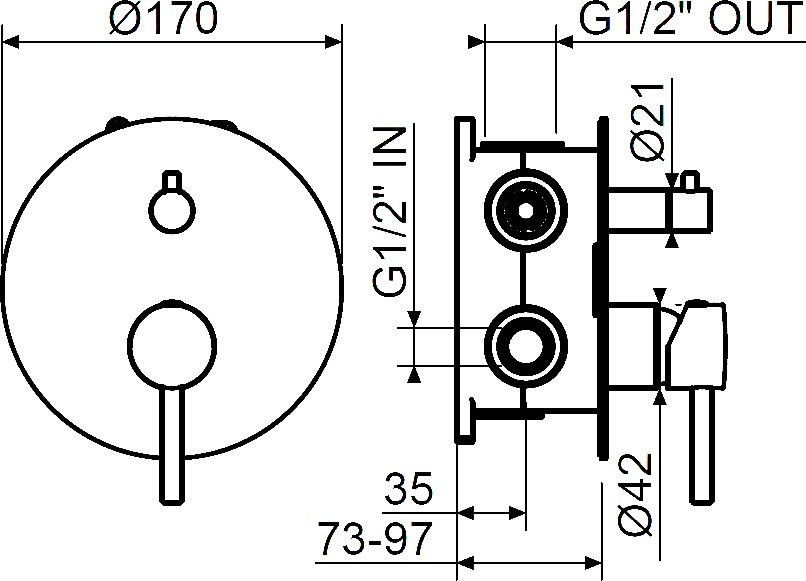 Встраиваемый смеситель для душа и ванны Plumberia Selection Ixo KIT1901NO С ВНУТРЕННЕЙ ЧАСТЬЮ, матовый черный