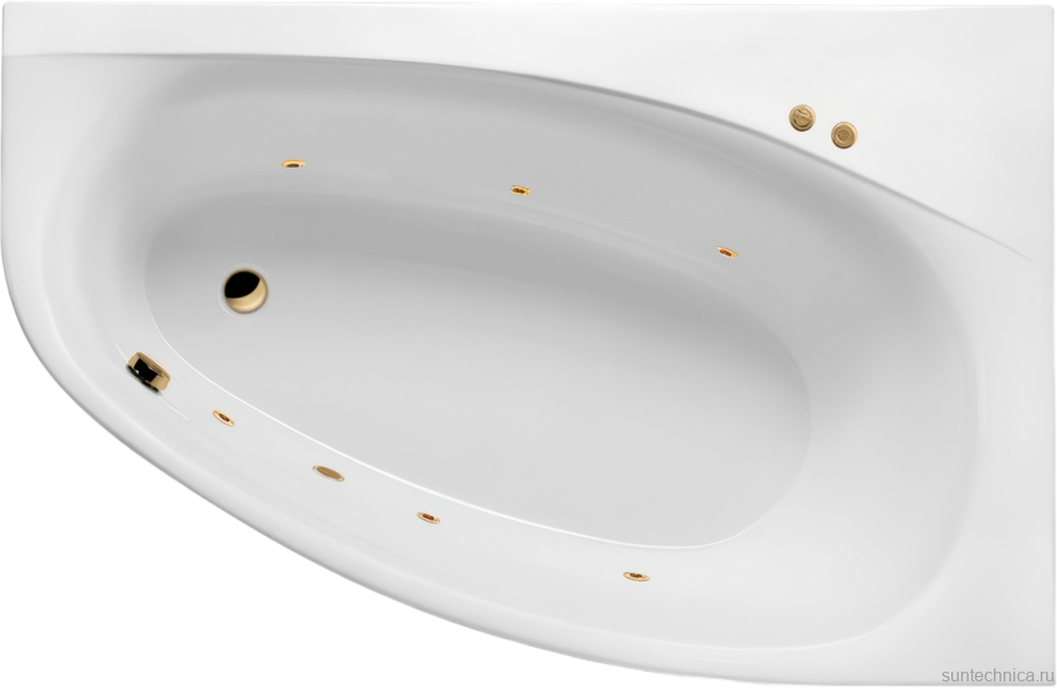 Акриловая ванна Excellent Kameleon Soft R 170x110 см, угловая, правая, встраиваемая, с гидромассажем, белая, асимметричная, с каркасом, со сливом-переливом, фурнитура золото