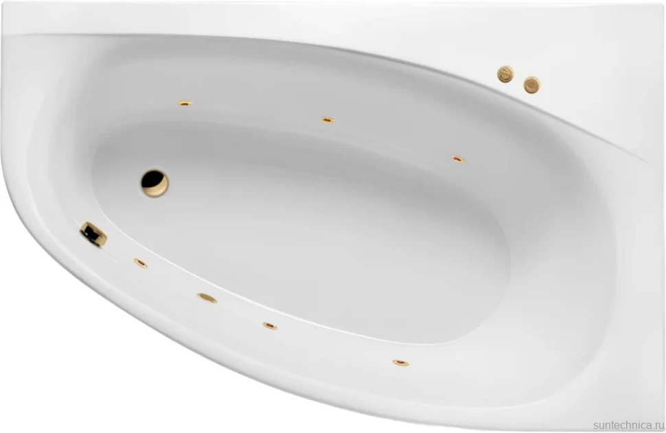 Акриловая ванна Excellent Kameleon Soft R 170x110 см, угловая, правая, встраиваемая, с гидромассажем, белая, асимметричная, с каркасом, со сливом-переливом, фурнитура золото