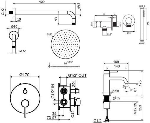 Комплект для ванной Plumberia Selection Ixo KITXO18CR53 С ВНУТРЕННЕЙ ЧАСТЬЮ, хром