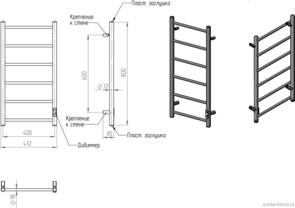Полотенцесушитель электрический Двин J Neo 80х40, оружейная сталь