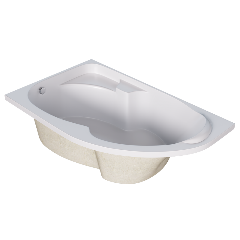Акриловая ванна 1MarKa Diana L Стандарт 2+ 170x105 см, угловая, левая, встраиваемая, белая, асимметричная, с каркасом, с сиденьем, со сливом-переливом