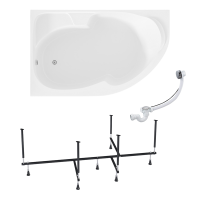 Акриловая ванна 1MarKa Diana L Стандарт 2+ 170x105 см, угловая, левая, встраиваемая, белая, асимметричная, с каркасом, с сиденьем, со сливом-переливом