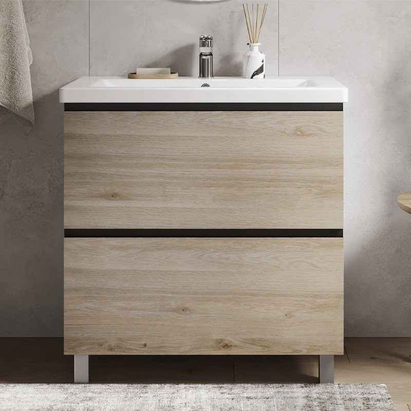 Тумба под раковину без столешницы Vigo Cross 80 напольная, 2 ящика, светлое дерево