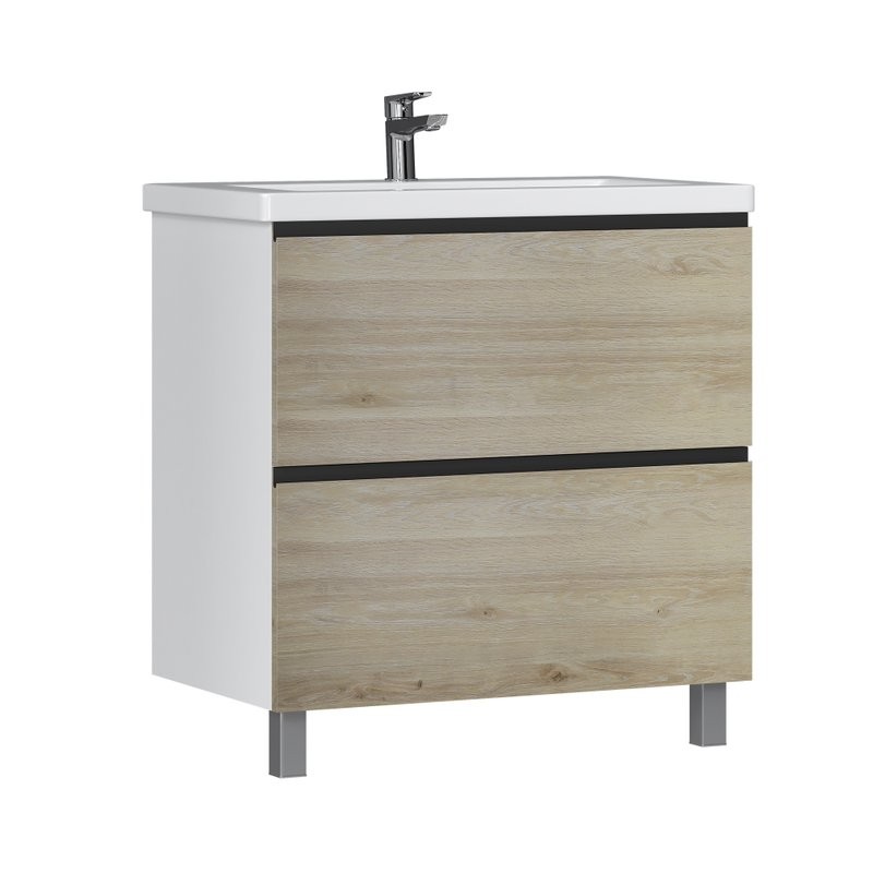 Тумба под раковину без столешницы Vigo Cross 80 напольная, 2 ящика, светлое дерево