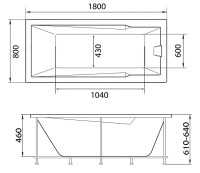 Акриловая ванна 1MarKa Raguza Премиум 180x80 см, пристенная, белая, с каркасом, с экраном, со сливом-переливом