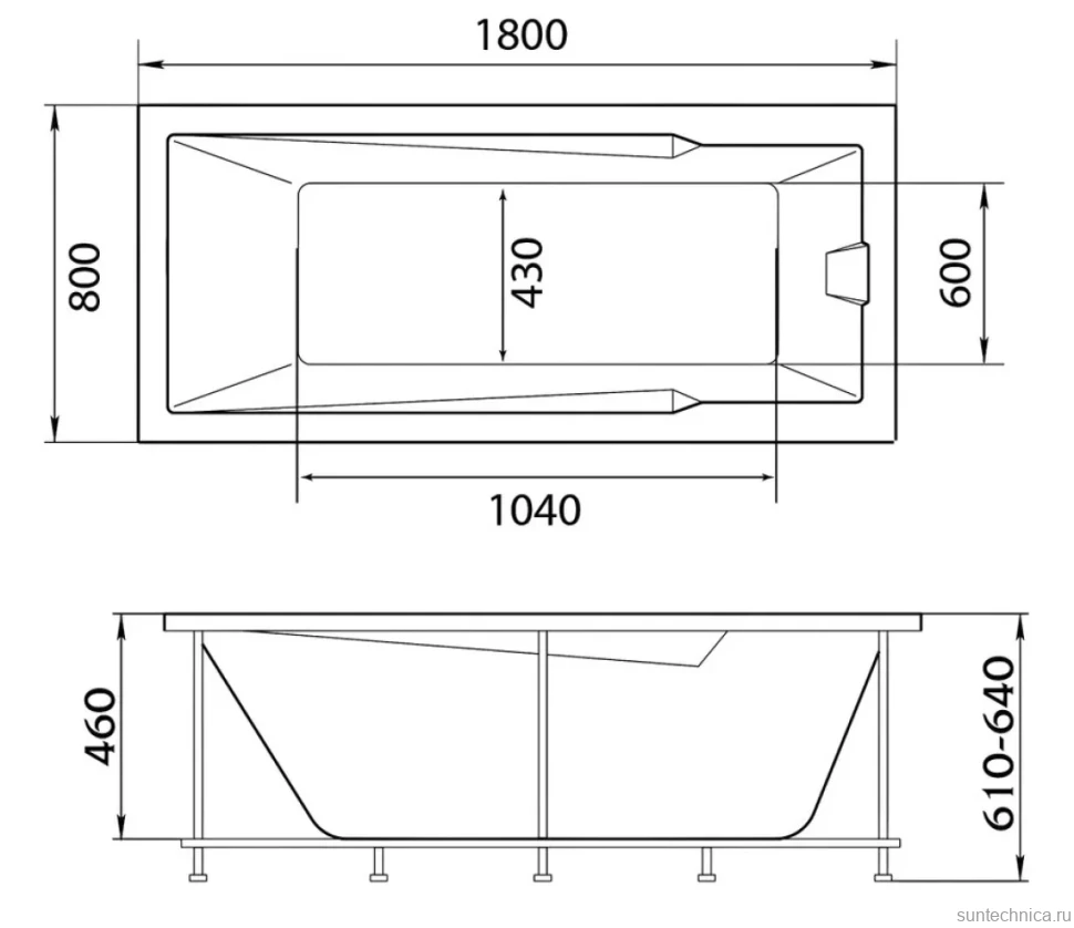 Акриловая ванна 1MarKa Raguza Премиум 180x80 см, пристенная, белая, с каркасом, с экраном, со сливом-переливом