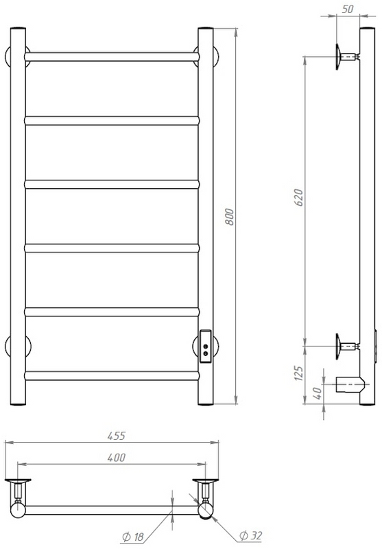 Полотенцесушитель электрический Тругор Аспект ПЭК СП1 80x40, белый