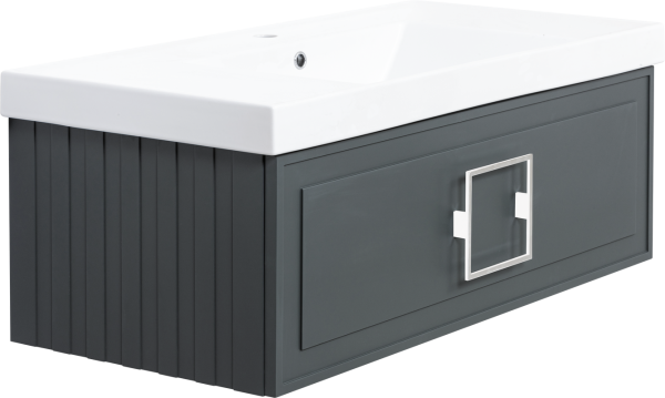 Тумба с раковиной La Fenice Cubo 100 подвесная, grigio, ручка белая, раковина Cubo 100