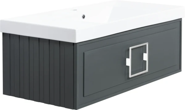 Тумба с раковиной La Fenice Cubo 100 подвесная, grigio, ручка белая, раковина Cubo 100