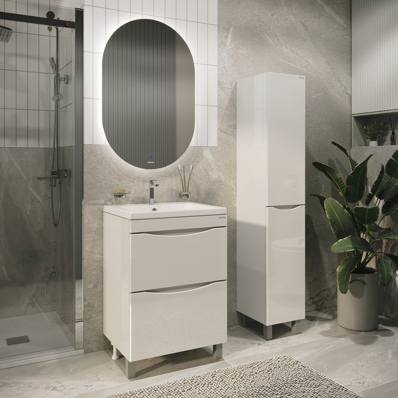 Мебель для ванной комнаты Grossman Виста 58 напольная, 2 ящика, белый глянец