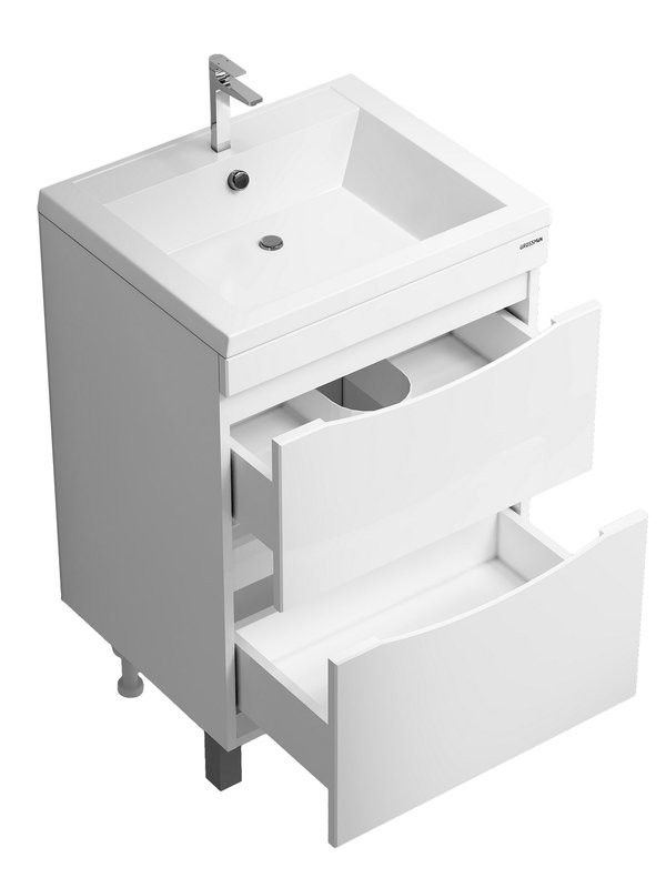 Мебель для ванной комнаты Grossman Виста 58 напольная, 2 ящика, белый глянец