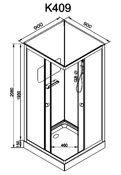Душевая кабина DTO K409 90х90, профиль хром, стекло прозрачное