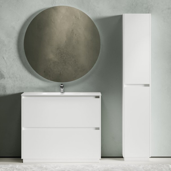 Мебель для ванной комнаты Sancos Libra Floor 100 белый глянец, белая раковина CN7003