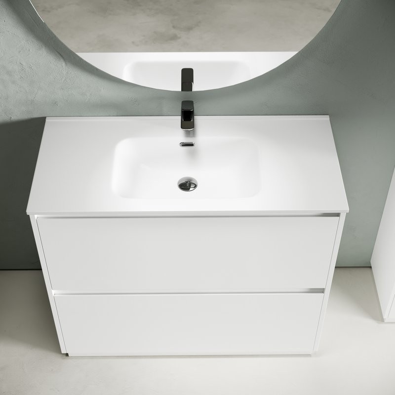 Мебель для ванной комнаты Sancos Libra Floor 100 белый глянец, белая раковина CN7003