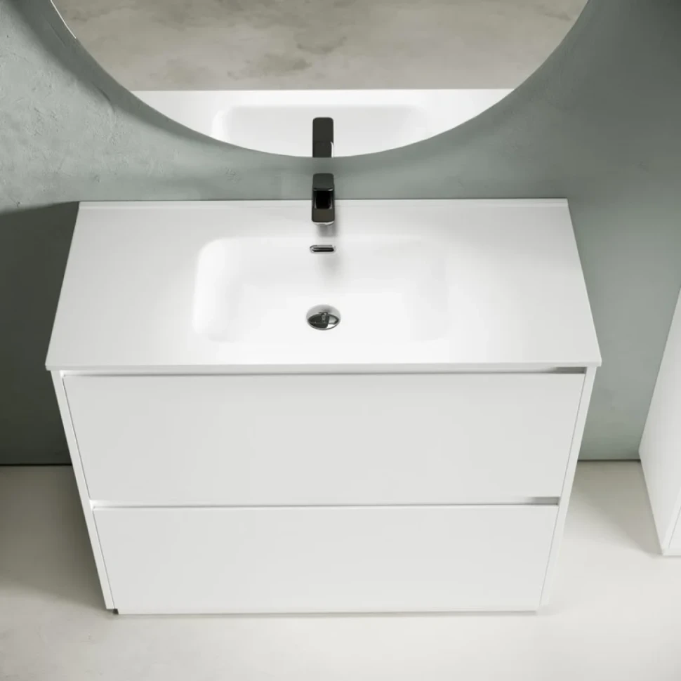 Мебель для ванной комнаты Sancos Libra Floor 100 белый глянец, белая раковина CN7003
