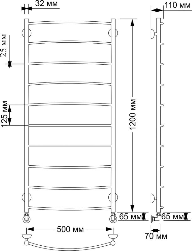 Полотенцесушитель водяной Secado Милан 1 плюс 125x55 см, бронза, лесенка, латунь