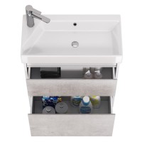 Тумба с раковиной Dreja Slim 65 подвесная, белый глянец, бетон