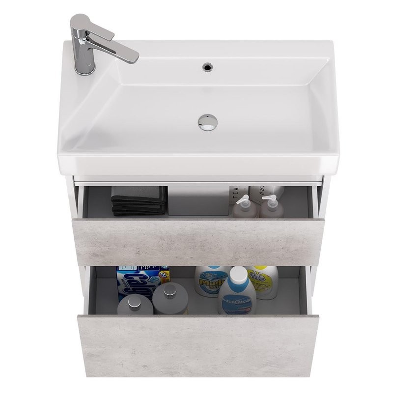 Тумба с раковиной Dreja Slim 65 подвесная, белый глянец, бетон