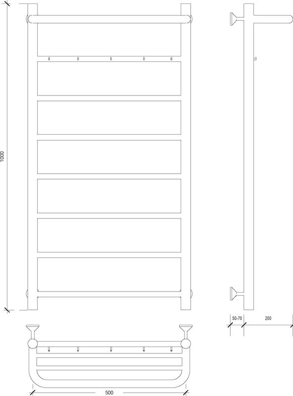 Полотенцесушитель водяной Secado Триада 1 КСП 100x55 см, глянцевый хром, лесенка, с полкой