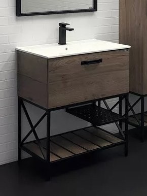 Тумба с раковиной Comforty Бредфорд 75 напольная, темный дуб, с раковиной Comforty 75E