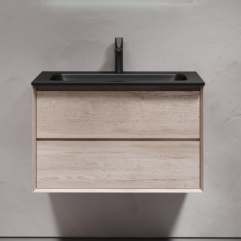 Мебель для ванной комнаты Sancos Marmi 2.0 80 черная раковина, дуб галифакс натуральный