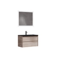 Мебель для ванной комнаты Sancos Marmi 2.0 80 черная раковина, дуб галифакс натуральный