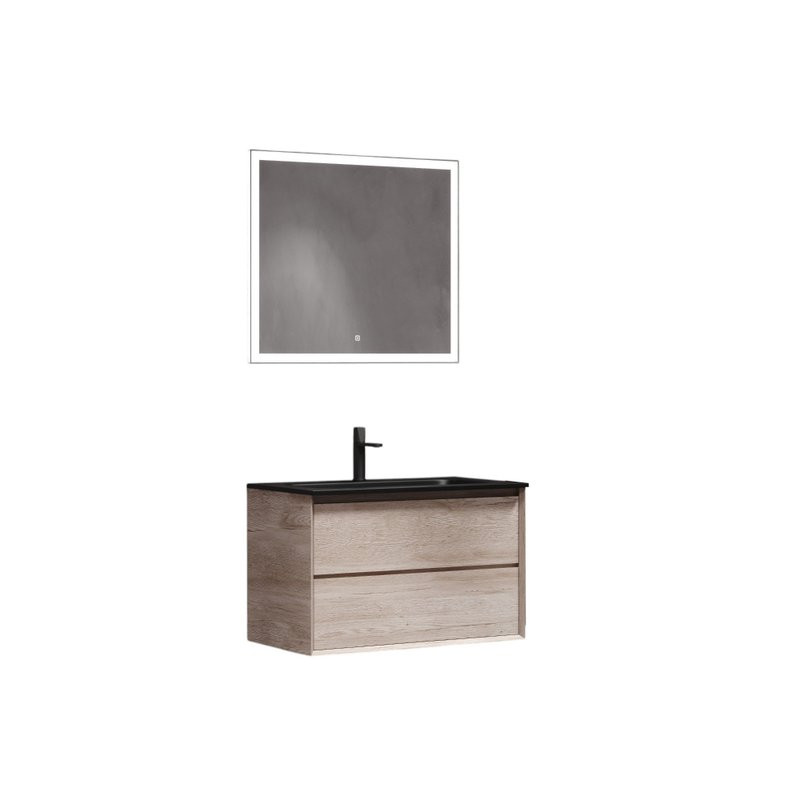 Мебель для ванной комнаты Sancos Marmi 2.0 80 черная раковина, дуб галифакс натуральный