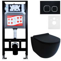 Комплект Унитаз подвесной Esbano Garcia ESUPGARCBM матовый черный + Инсталляция Fram + Кнопка ESINLPS10MB