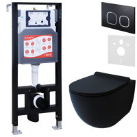 Комплект Унитаз подвесной Esbano Garcia ESUPGARCBM матовый черный + Инсталляция Fram + Кнопка ESINLPS10MB